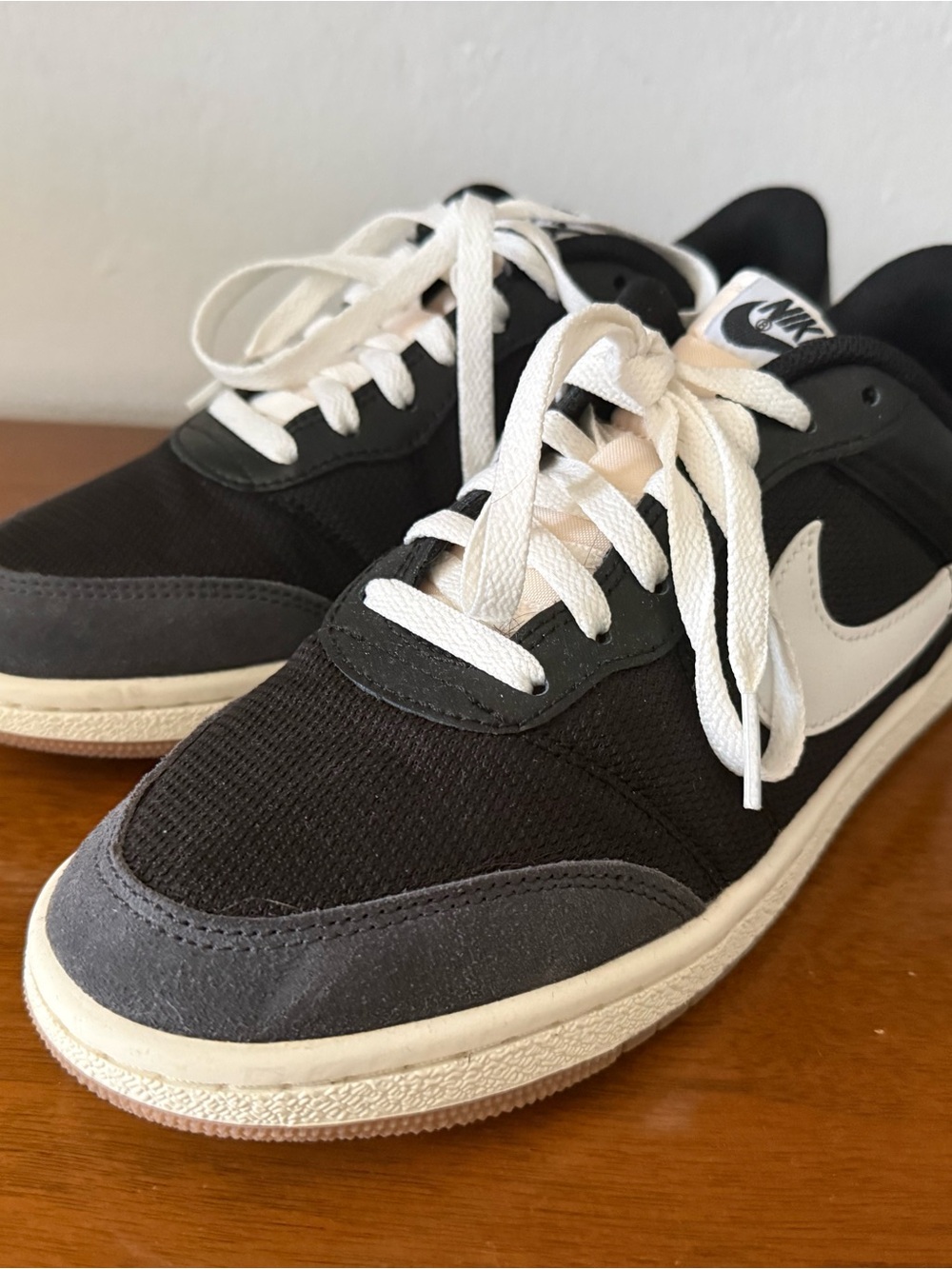 Nike Black and White Low-Top Sneakers with Gray Suede Toe - Picture 4 of 5